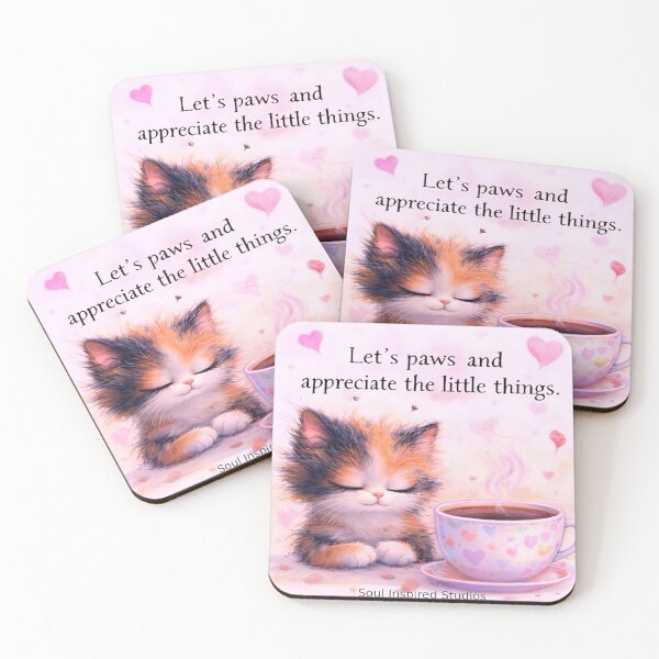 Item preview, Let’s Paws and Appreciate the Little Things – Cozy Calico Kitten Coffee Art designed and sold by SoulInspiredStudios.