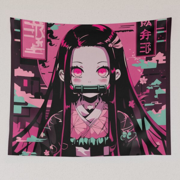 Item preview, Nezuko Neon Vaporwave Pink  designed and sold by AnimeArsenalPrints.