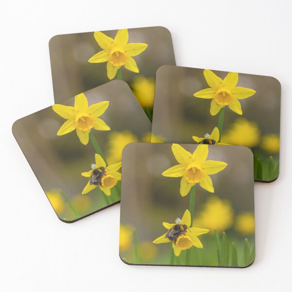 Item preview, Bumblebee collecting pollen on yellow daffodil flower designed and sold by EvaVisuals.