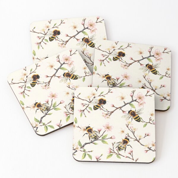 Item preview, Bees and Blossoming Branches Cottagecore Pattern | Honey-Inspired Art designed and sold by UnhingedBird.