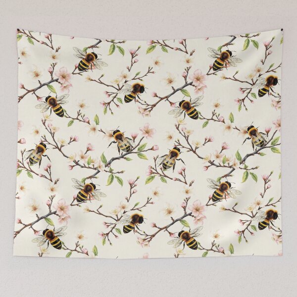 Item preview, Bees and Blossoming Branches Cottagecore Pattern | Honey-Inspired Art designed and sold by UnhingedBird.