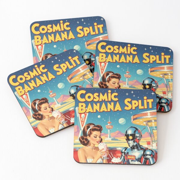 Item preview, Cosmic Banana Split — Retro Futuristic Diner on Mars Art Print | 1950s Sci-Fi Pop Art Poster, Vintage Space Diner Wall Decor designed and sold by MooLaLa.Store.