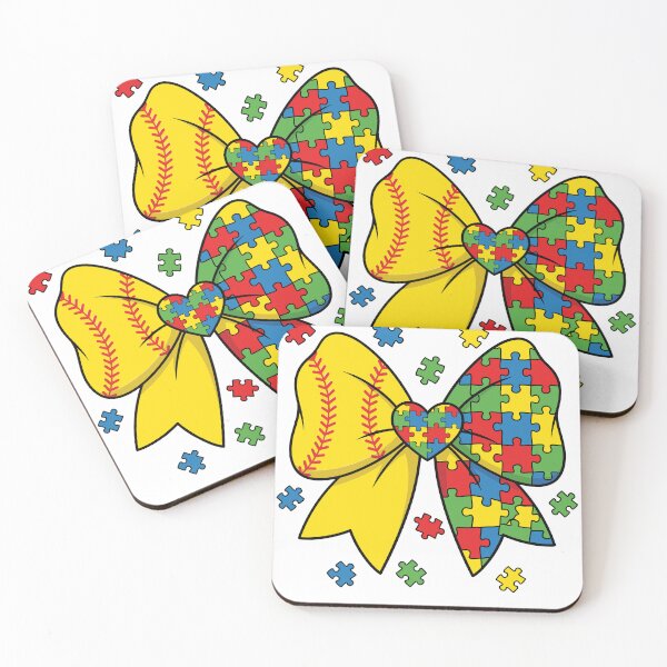 Item preview, Softball Autism Awareness Puzzle Bow designed and sold by KroghDs.