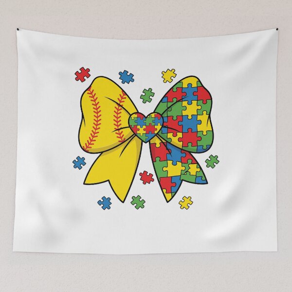 Item preview, Softball Autism Awareness Puzzle Bow designed and sold by KroghDs.