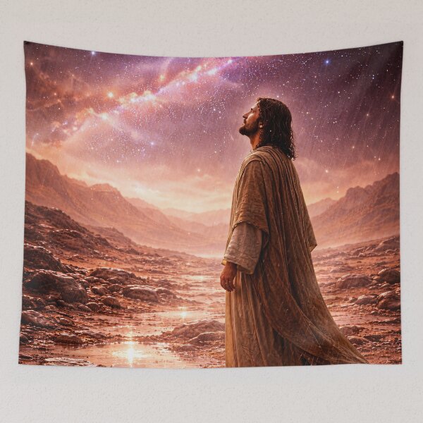 Item preview, Cosmic Jesus Beneath Divine Galaxy and Sacred Universe designed and sold by ImaginingNebulae.