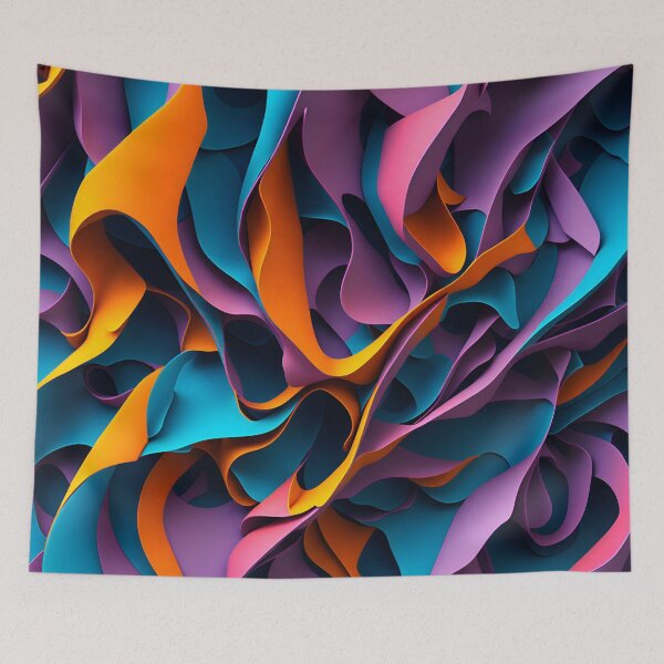 Item preview, Abstract 3D Flowing Shapes - Modern Colorful Waves in Teal, Orange and Purple designed and sold by Peter Kraaibeek | Generative Designs and Car Art.