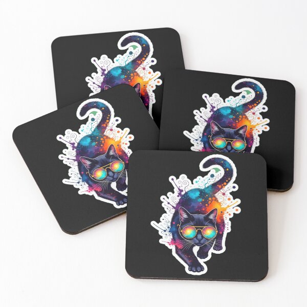 Item preview, Psychedelic Black Cat Full Body Watercolor Sticker Art designed and sold by Cosmic Catnip Art.