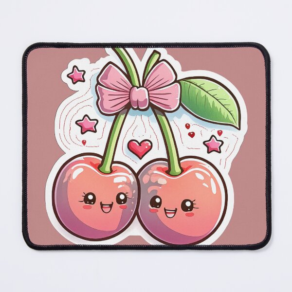 Item preview, Cute smiling pink cherries with bow and stars designed and sold by ChernivtsiSkoda.
