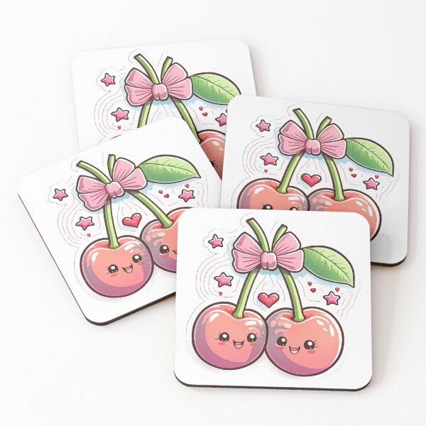 Item preview, Cute smiling pink cherries with bow and stars designed and sold by ChernivtsiSkoda.