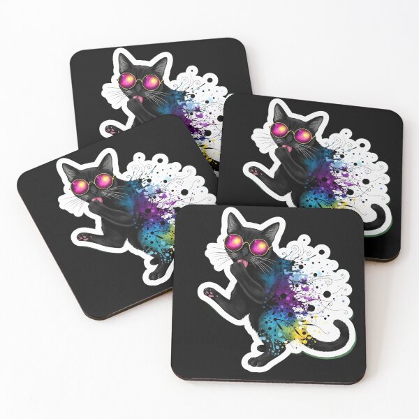 Item preview, Psychedelic Black Cat Full Body Watercolor Sticker Art designed and sold by Cosmic Catnip Art.
