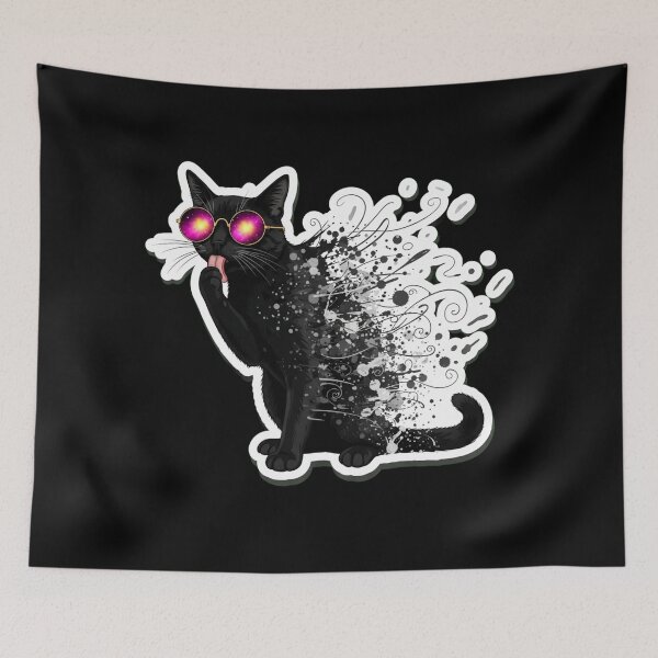 Item preview, Psychedelic Black Cat Full Body Watercolor Sticker Art designed and sold by Cosmic Catnip Art.