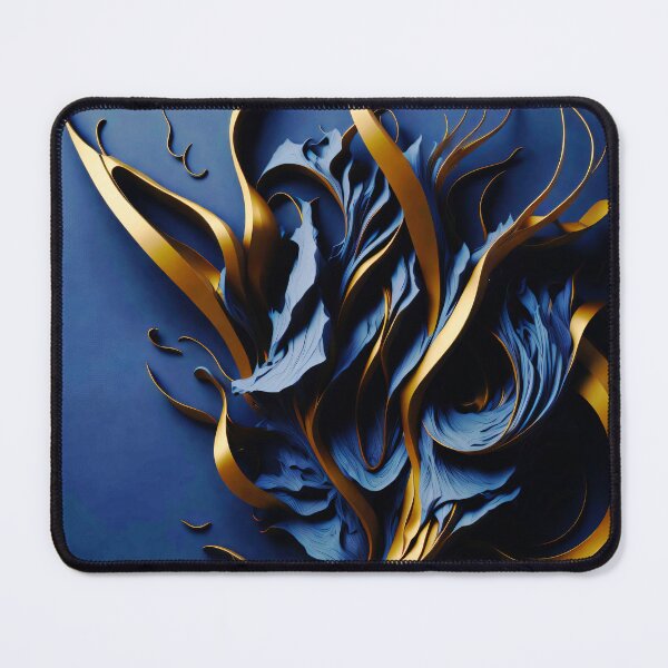 Item preview, Abstract Blue and Gold Flow - Luxury 3D Organic Shapes Wall Art designed and sold by Peter Kraaibeek | Generative Designs and Car Art.