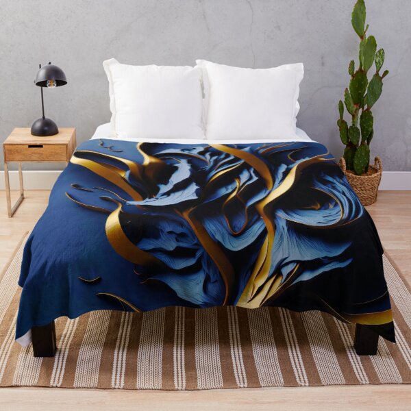 Item preview, Abstract Blue and Gold Flow - Luxury 3D Organic Shapes Wall Art designed and sold by Peter Kraaibeek | Generative Designs and Car Art.