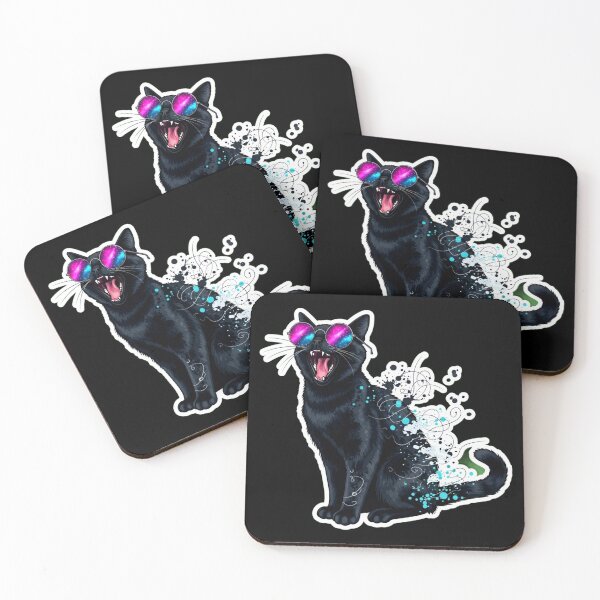 Item preview, Psychedelic Black Cat Full Body Watercolor Sticker Art designed and sold by Cosmic Catnip Art.