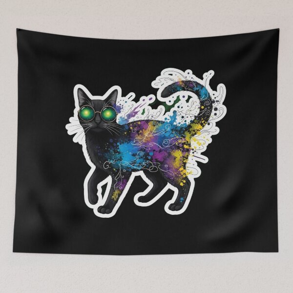 Item preview, Psychedelic Black Cat Full Body Watercolor Sticker Art designed and sold by Cosmic Catnip Art.