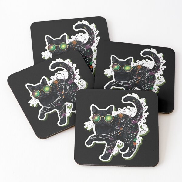 Item preview, Psychedelic Black Cat Full Body Watercolor Sticker Art designed and sold by Cosmic Catnip Art.