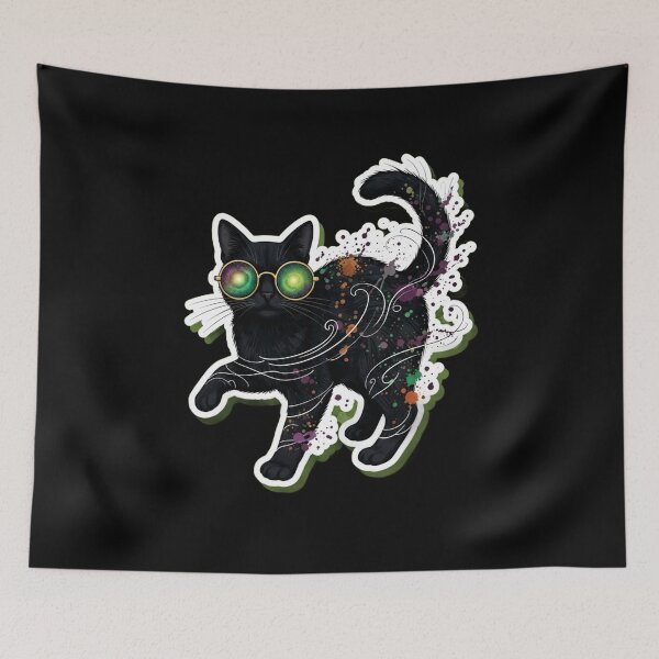 Item preview, Psychedelic Black Cat Full Body Watercolor Sticker Art designed and sold by Cosmic Catnip Art.
