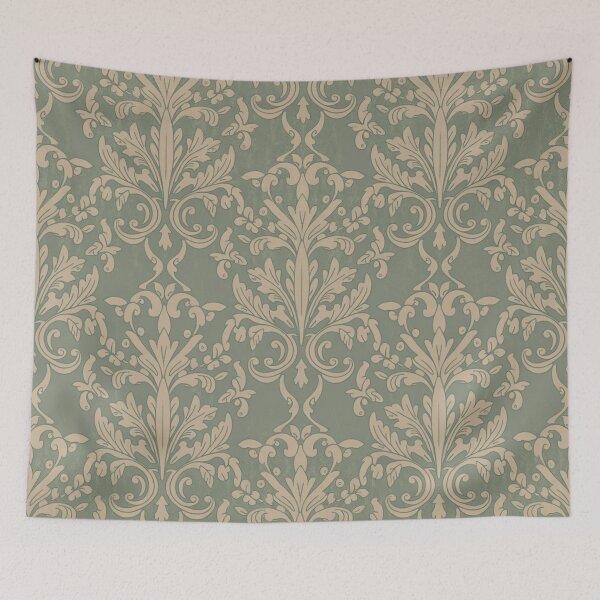 Item preview, Vintage Baroque Damask Seamless Pattern Sage Green Beige Classic Elegance designed and sold by Midnight Veil Designs.