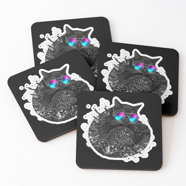 Item preview, Psychedelic Black Cat Full Body Watercolor Sticker Art designed and sold by Cosmic Catnip Art.