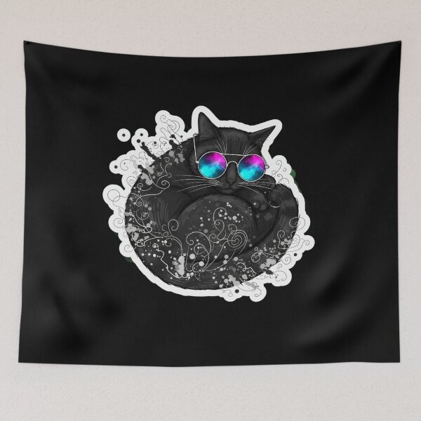 Item preview, Psychedelic Black Cat Full Body Watercolor Sticker Art designed and sold by Cosmic Catnip Art.