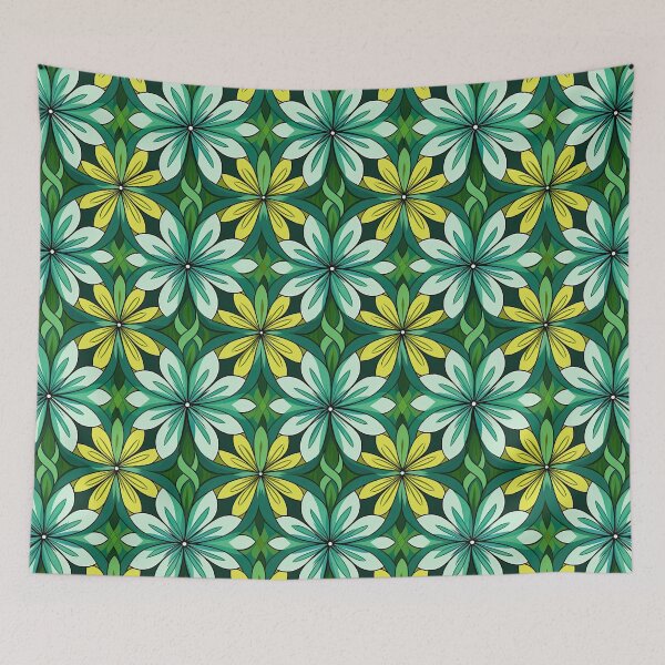Item preview, Mid Century Modern Floral Pattern – Green Botanical Geometric Design designed and sold by CraftedHome.