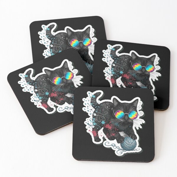 Item preview, Psychedelic Black Cat Full Body Watercolor Sticker Art designed and sold by Cosmic Catnip Art.
