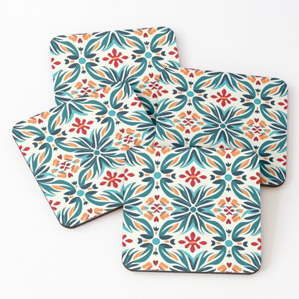 Item preview, Scandinavian Folk Floral Pattern – Teal Red Botanical Geometric Design designed and sold by CraftedHome.