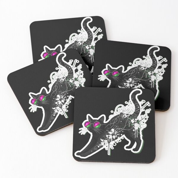 Item preview, Psychedelic Black Cat Full Body Watercolor Sticker Art designed and sold by Cosmic Catnip Art.