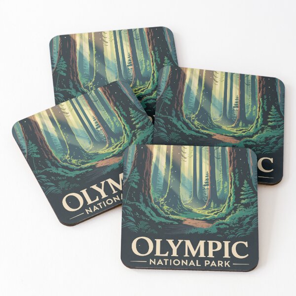 Item preview, Olympic National Park Forest Poster - Washington Evergreen Trees Sunlight Landscape Art designed and sold by pod24.