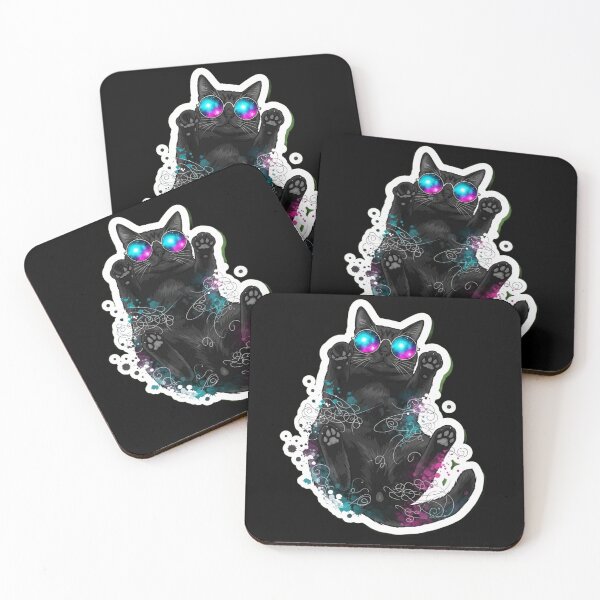 Item preview, Psychedelic Black Cat Full Body Watercolor Sticker Art designed and sold by Cosmic Catnip Art.