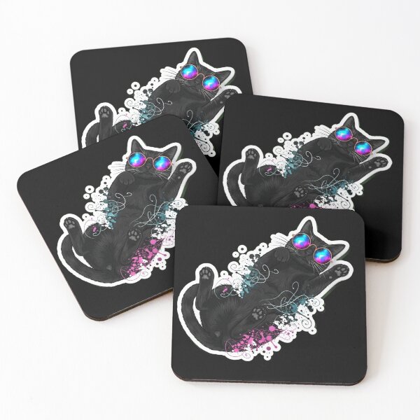 Item preview, Psychedelic Black Cat Full Body Watercolor Sticker Art designed and sold by Cosmic Catnip Art.