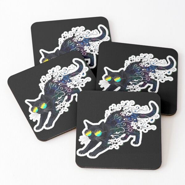 Item preview, Psychedelic Black Cat Full Body Watercolor Sticker Art designed and sold by Cosmic Catnip Art.