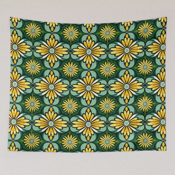 Item preview, Retro Floral Geometric Pattern – Yellow Green Mid Century Modern Design designed and sold by CraftedHome.