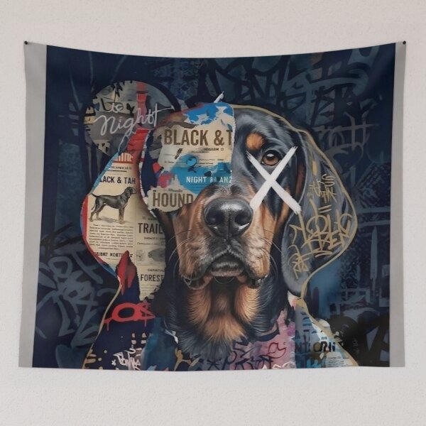 Item preview, Black and Tan Coonhound Graffiti Collage Street Art Dog Portrait designed and sold by Meteor Destroyer.
