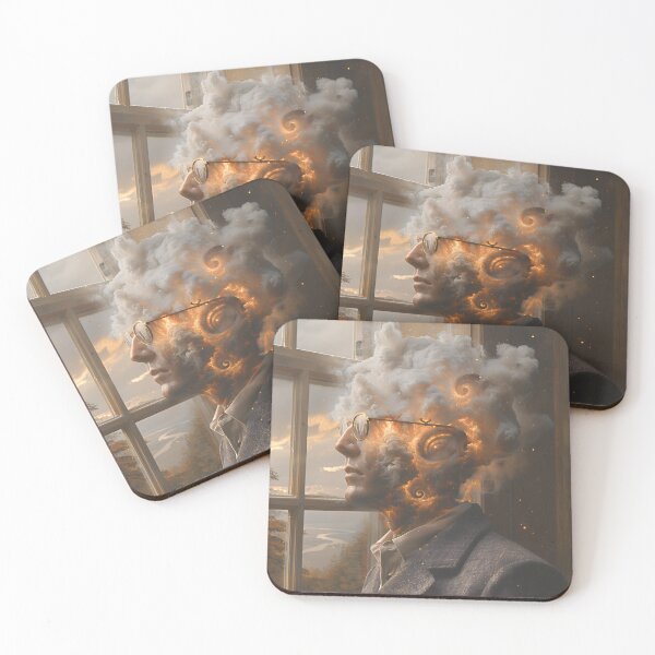 Item preview, Surreal Nebula Cloud Head Portrait with Fiery Orange Swirls & Golden Sparks designed and sold by EK-World.