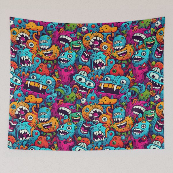 Item preview, Colorful Monster Doodle Pattern – Funny Cartoon Creatures Graffiti Style designed and sold by CraftedHome.
