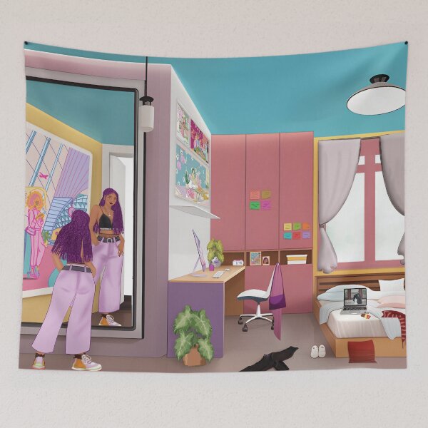 Item preview, Cozy Purple Bedroom Illustration designed and sold by DeuramaUnnie.