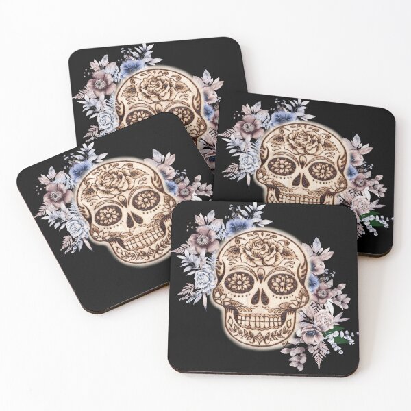 Item preview, Sugar Skull Woodburn Silver Plum Blue designed and sold by MoodyMuseArt.