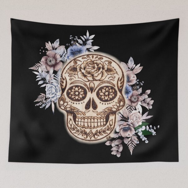 Item preview, Sugar Skull Woodburn Silver Plum Blue designed and sold by MoodyMuseArt.