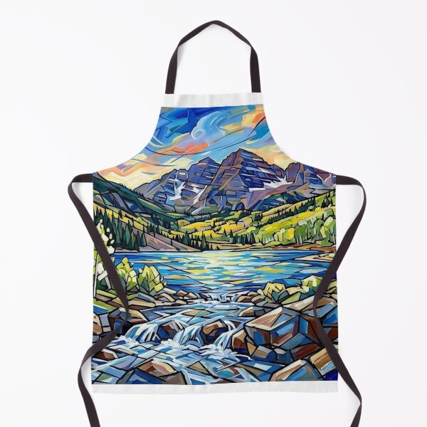Artikelvorschau, Farbenfrohe Berglandschaft mit See, geometrisches Naturmotiv, Kunstdruck entworfen und verkauft von Meteor Destroyer.