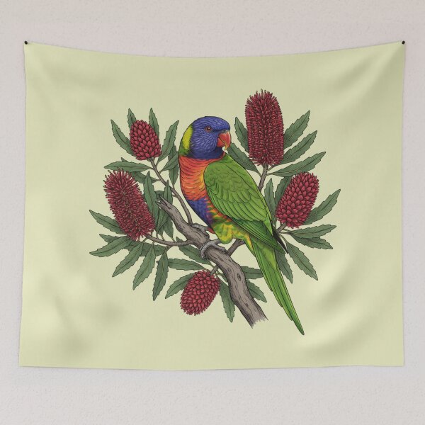 Item preview, Rainbow Lorikeet and Red Banksia Floral Art designed and sold by BirdsnStuff.