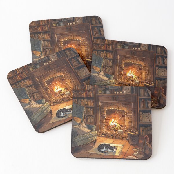 Item preview, Fireplace Evening Calm – Cozy Cat Living Room designed and sold by JLCableStudio.