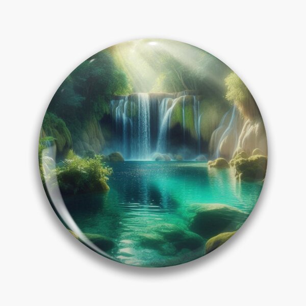 Item preview, Hidden Forest Waterfall with Sunlight Streaming Through Trees designed and sold by designlee.
