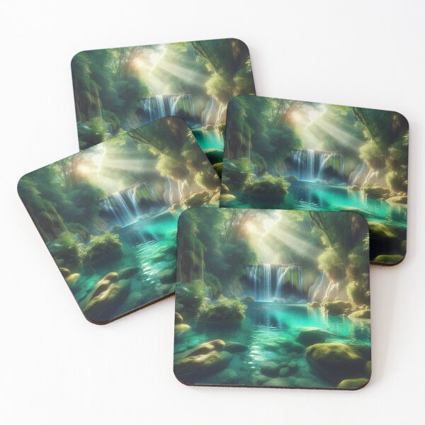 Item preview, Hidden Forest Waterfall with Sunlight Streaming Through Trees designed and sold by designlee.