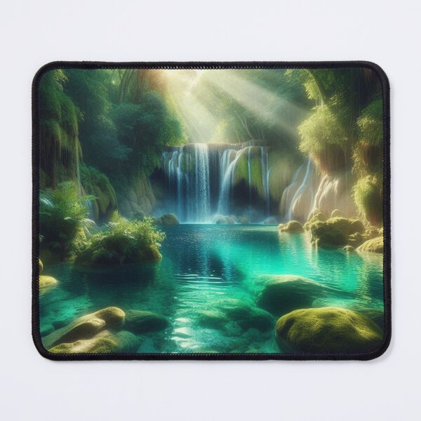 Item preview, Hidden Forest Waterfall with Sunlight Streaming Through Trees designed and sold by designlee.