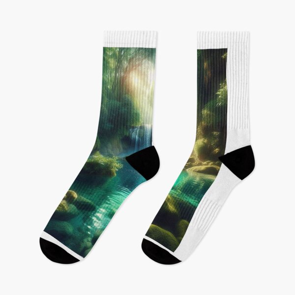 Item preview, Hidden Forest Waterfall with Sunlight Streaming Through Trees designed and sold by designlee.
