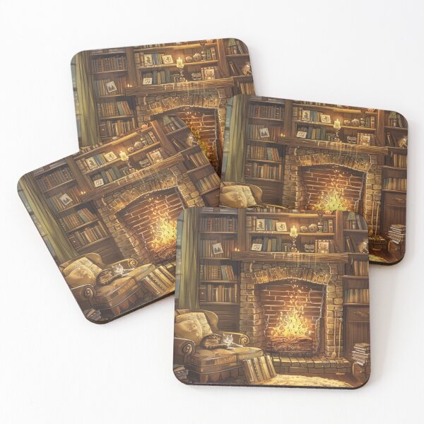 Item preview, Fireplace Evening Calm – Cozy Cat Living Room designed and sold by JLCableStudio.