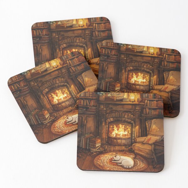 Item preview, Fireplace Evening Calm – Cozy Cat Living Room designed and sold by JLCableStudio.