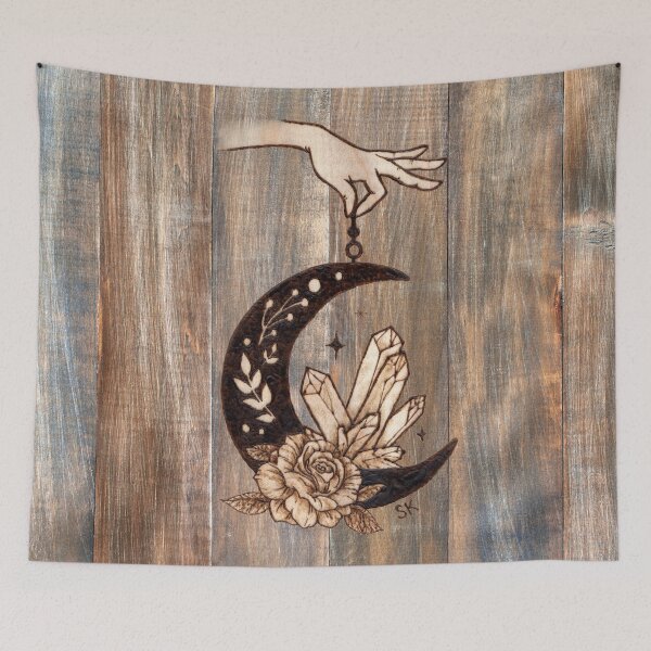 Item preview, Crescent Moon Rose Crystals Woodburn Brown designed and sold by MoodyMuseArt.