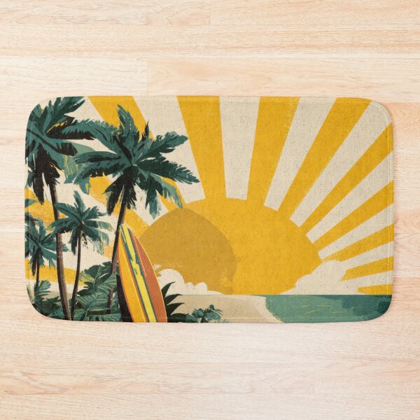Item preview, Sunrise over beach with surfboard designed and sold by anytka.
